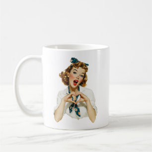 Retro Woman Making Heart Gesture Coffee Mug