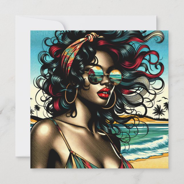 Retro Woman on Beach Comic Style Pop Art (Front)