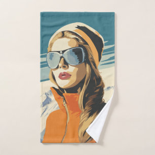 Retro Woman Portrait In The Snow Bath Towel Set
