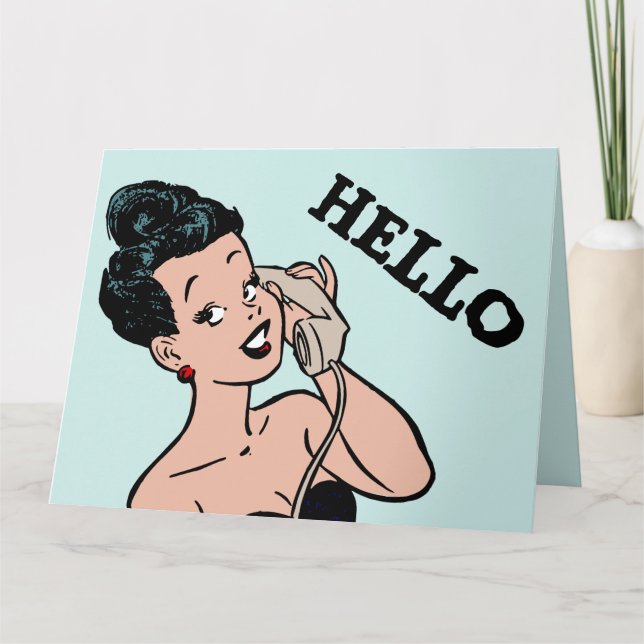 RETRO WOMAN ROTARY PHONE BIRTHDAY CARDS (Front)