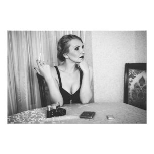 Retro woman smoking photo print