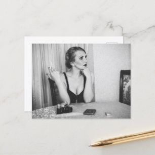 Retro woman smoking postcard