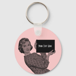Retro Woman with a Clipboard Keychain