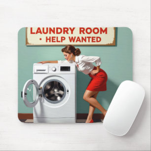Retro Woman With a Laundry Help Wanted Sign Mouse Pad