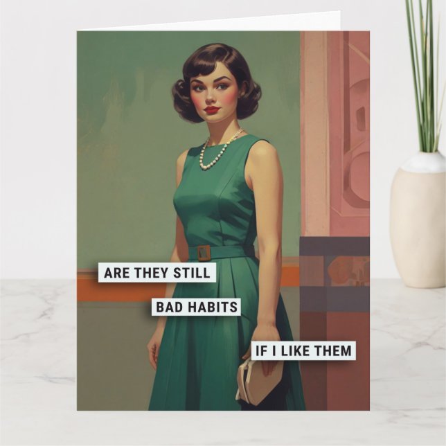 Retro Woman with Bad Habits Card (Front)