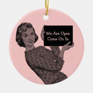 Retro Woman with Clipboard Door Hanger Ornament