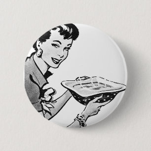 Retro Woman With Home Cooked Meal 2 Inch Round Button