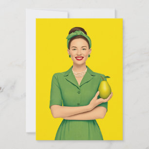 Retro Woman with Pear Invitation