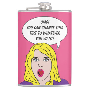RETRO WOMAN with YOUR TEXT custom flask