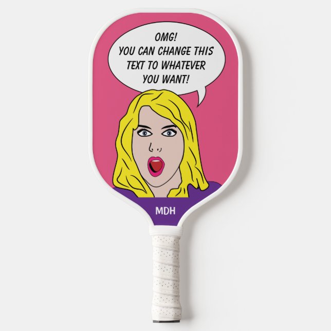 RETRO WOMAN with YOUR TEXT custom Pickleball Paddle (Front)