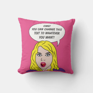 RETRO WOMAN with YOUR TEXT custom throw pillows