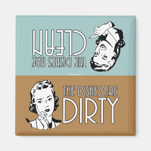 Retro Women Clean/Dirty Dishwasher Kitchen Dishes Magnet