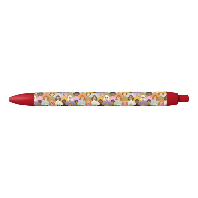 Retro Women of the World Pattern Black Ink Pen (Front)