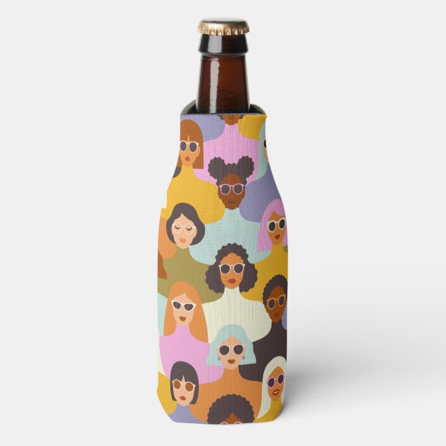 Retro Women of the World Pattern Bottle Cooler (Bottle Front)