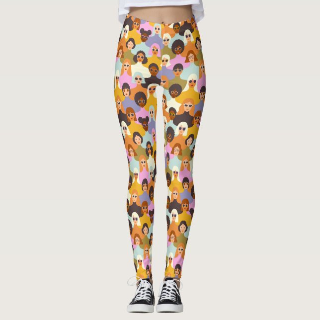Retro Women of the World Pattern Leggings (Front)