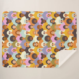 Retro Women of the World Pattern Sherpa Blanket