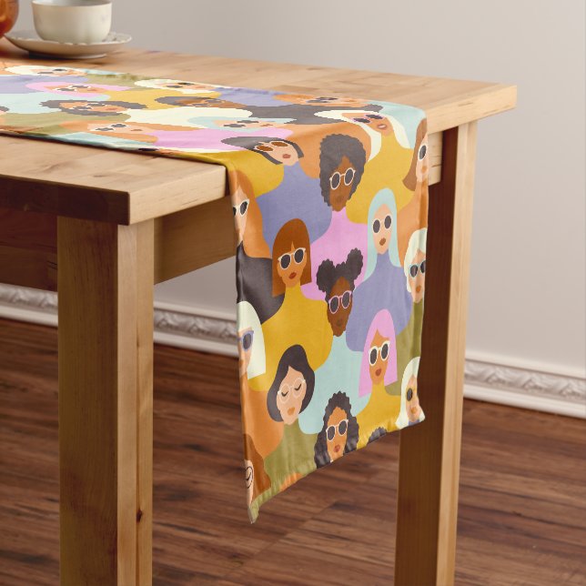 Retro Women of the World Pattern Short Table Runner (In Situ)