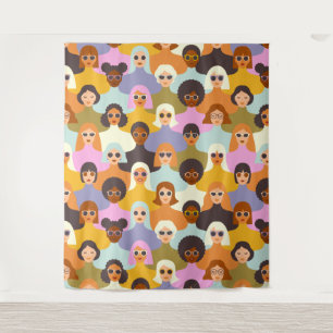 Retro Women of the World Pattern Tapestry