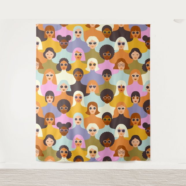 Retro Women of the World Pattern Tapestry (Front)