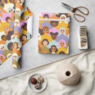 Retro Women of the World Pattern Wrapping Paper