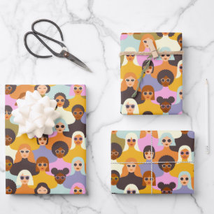 Retro Women of the World Pattern Wrapping Paper Sheet