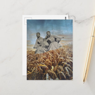 Retro Women Singing in a Wheat Field Collage Postcard