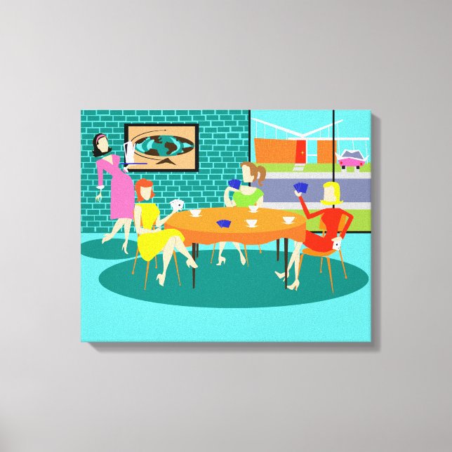 Retro Women's Card Game Stretched Canvas Print (Front)