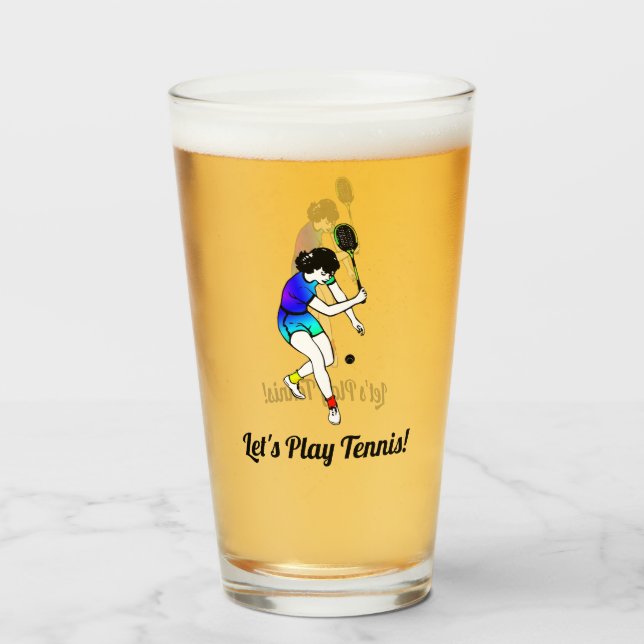 Retro Women's Tennis Player Custom Text Glass (Front Filled)