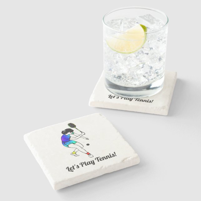 Retro Women's Tennis Stone Coaster (Side)
