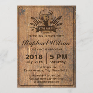 Retro Wood Beer & Stag Bachelor Party Card