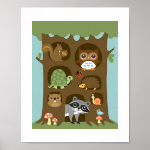 Retro Woodland Animals Poster Print