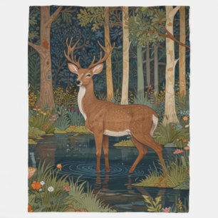 Retro woodland Deer Fleece Blanket