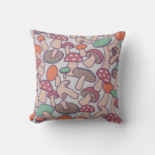 Retro Woodland Mushroom Foraging Autumn Mycelium Throw Pillow