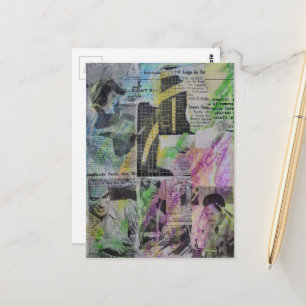 Retro Woodworking Abstract mixed media collage Postcard