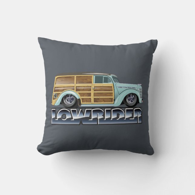 Retro Woody Lowrider Throw Pillow (Front)