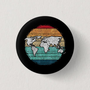 Retro World Map 1 Inch Round Button