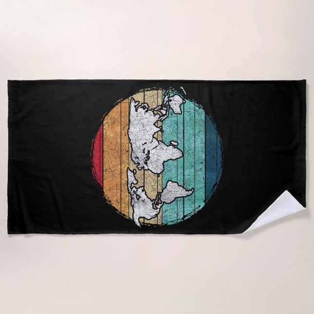 Retro World Map Beach Towel (Front)