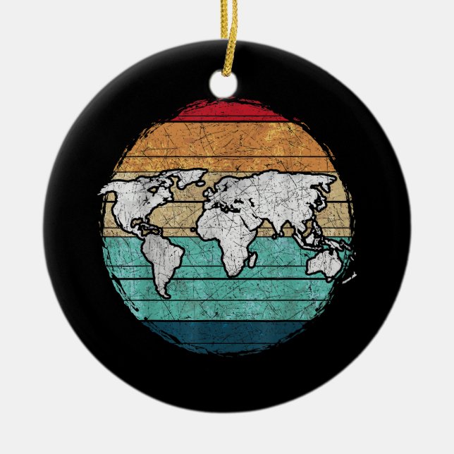 Retro World Map Ceramic Ornament (Front)