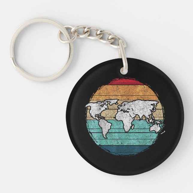 Retro World Map Keychain (Front)