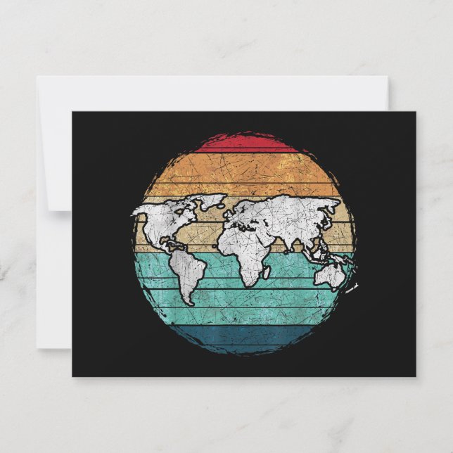 Retro World Map Thank You Card (Front)