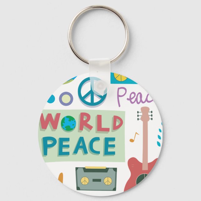 Retro World Peace Icons Keychain (Front)