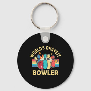 Retro World's Okayest Bowler Men Women Bowling Lov Keychain