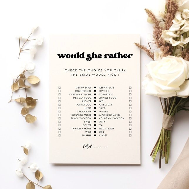 Retro Would She Rather Bridal Shower Game Card (Creator Uploaded)