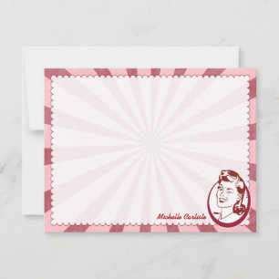 Retro Wow Gal Personalized Flat Note Cards
