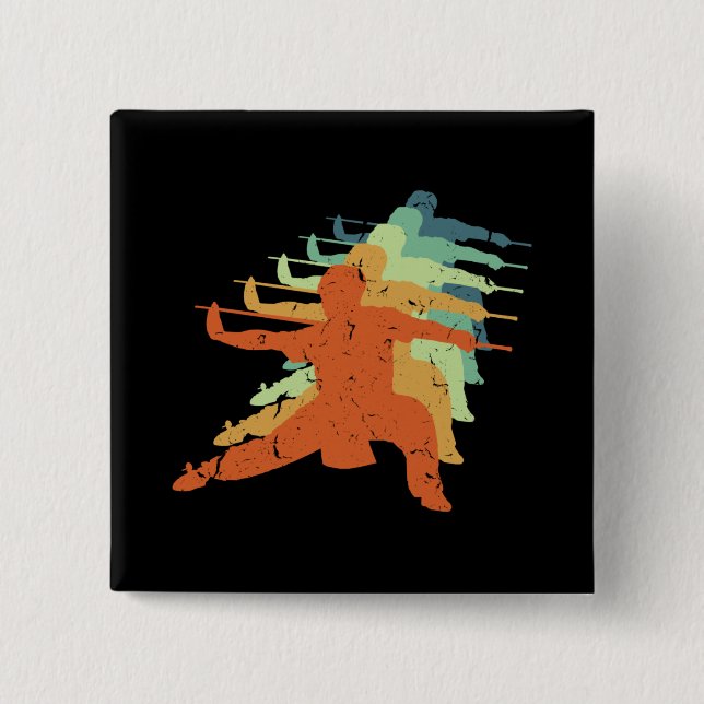 Retro Wushu Kung Fu Chinese Martial Arts Sportsman 2 Inch Square Button (Front)