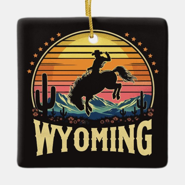 Retro Wyoming Cowboy Ceramic Ornament (Front)