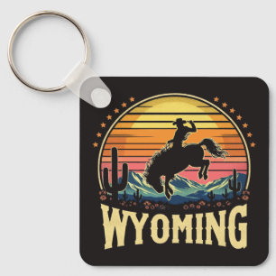 Retro Wyoming Cowboy Keychain