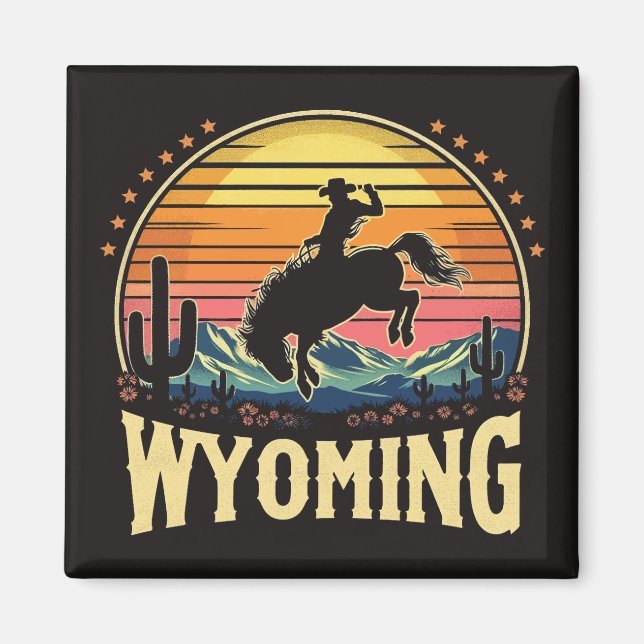 Retro Wyoming Cowboy Magnet (Front)