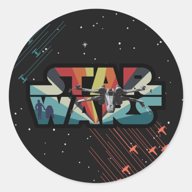 Retro X-Wing Starburst Star Wars Logo Classic Round Sticker (Front)
