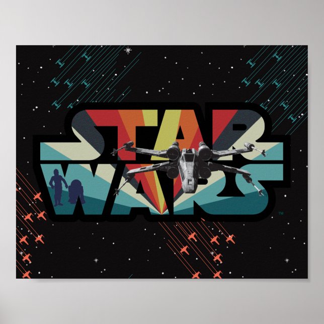 Retro X-Wing Starburst Star Wars Logo Poster (Front)